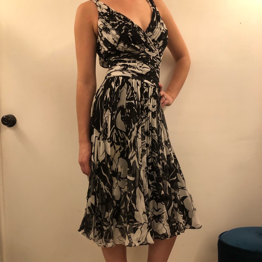 Tadashi Black and White Floral Cocktail Dress